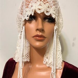 Elegant Lace Headpiece with Beaded Details